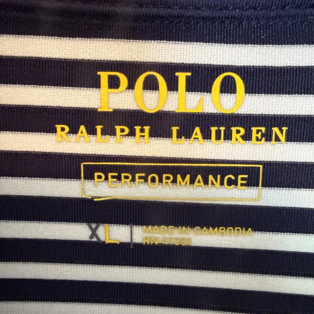 Polo Ralph‎ Lauren Polo Shirt Mens Large Navy White Striped Performance Golf EUC